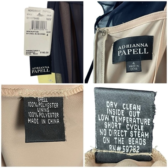 ADRIANNA PAPELL SHEER FLUTTER SLEEVE V NECK BEAD EMBROIDERED COCKTAIL DRESS - Picture 13 of 13